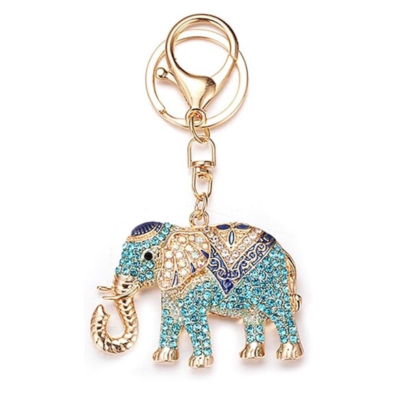 New in box Crystal Rhinestone Studded Jewelry keychain elephant gold plated - Picture 7 of 12